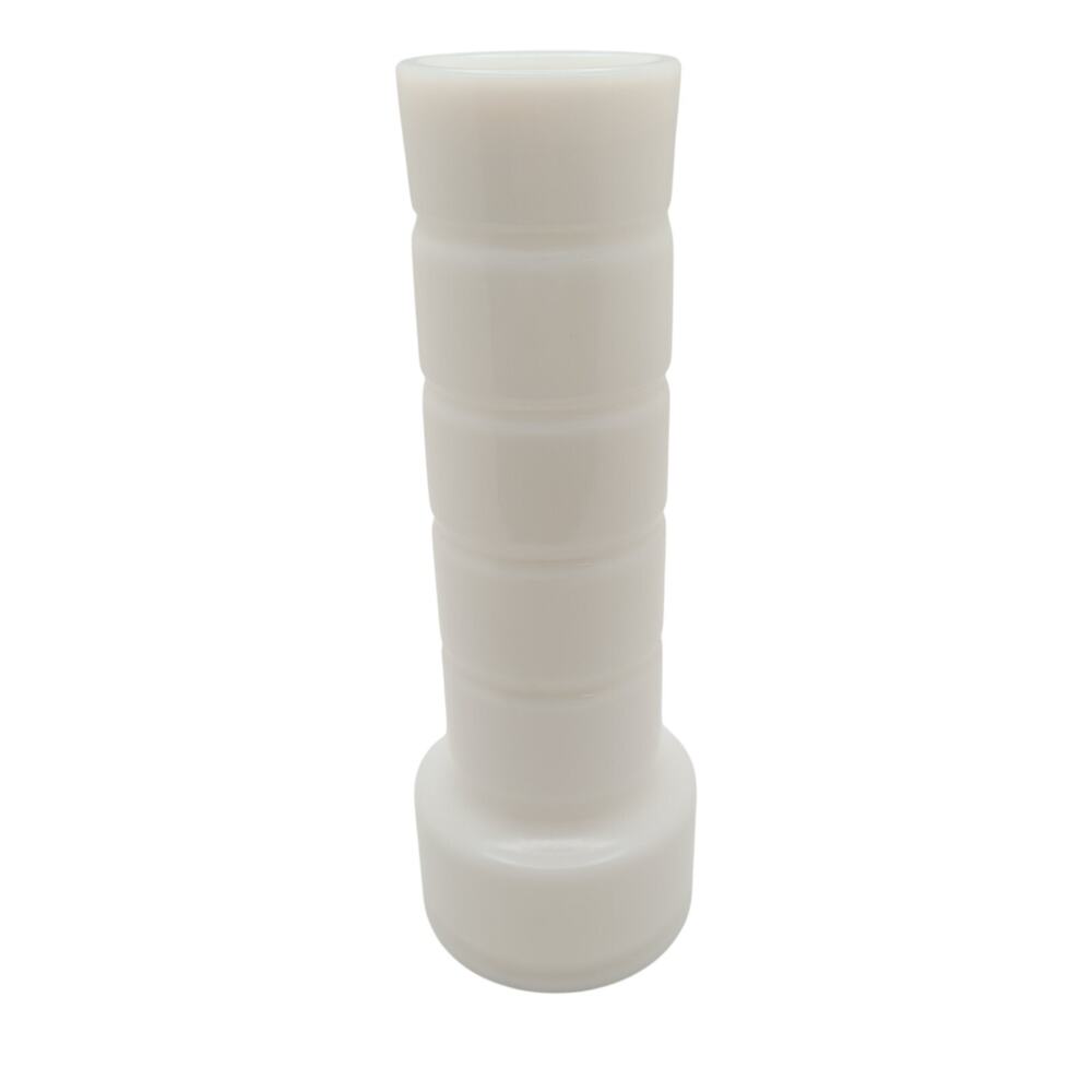 White Milk Glass Bud Vase Ribbed Column Tall Minimalist Cottage Decor